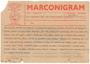 Lot #299 Lee Harvey Oswald Marconigram - Image 1