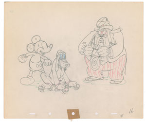 Lot #640 Mickey Mouse, Pluto, and Judge production drawing from Society Dog Show - Image 1