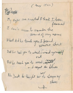 Lot #5003 Bob Dylan 1962 Handwritten Lyrics and