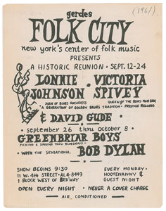 Lot #5006 Bob Dylan 1961 Gerde's Folk City Handbill