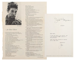 Lot #5016 Bob Dylan Newport Folk Festival 'For Dave Glover' Poem and Jac Holzman Typed Letter Signed