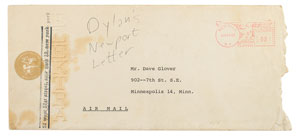 Lot #5016 Bob Dylan Newport Folk Festival 'For Dave Glover' Poem and Jac Holzman Typed Letter Signed - Image 3