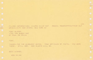Lot #5040 Bob Dylan Telegram to Tony Glover - Image 2