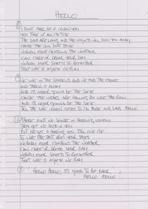 Lot #5520 Noel Gallagher Handwritten Lyrics for