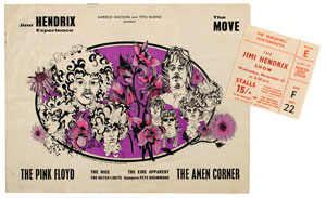 Lot #5304 Jimi Hendrix Experience and Pink Floyd 1967 Ticket Stub and Program - Image 1