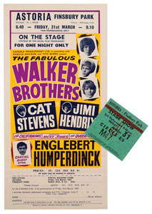 Lot #5296 Jimi Hendrix and the Walker Brothers 1967 Handbill and Ticket Stub - Image 1