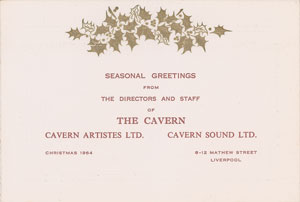 Lot #5267 Bob Wooler 1964 Cavern Club Christmas Card - Image 1