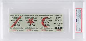 Lot #673 1969 Woodstock Music and Art Fair Unused Three Day Ticket - PSA GEM MINT 10