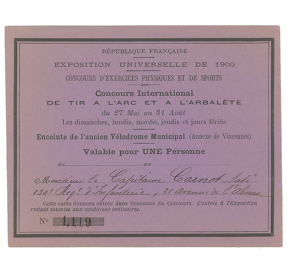 Lot #7006  Paris 1900 Olympics Pass