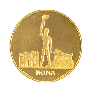 Lot #7070 Tug Wilson's Rome 1960 Summer Olympics Gold Olympiade Medal - Image 2