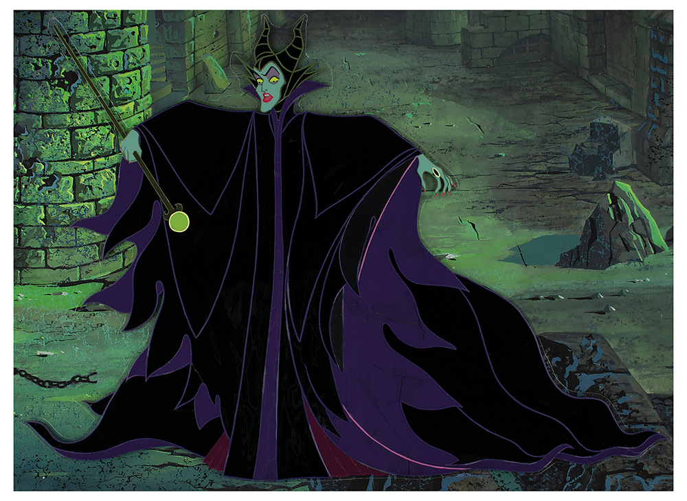 Lot #538 Eyvind Earle pan production background and production cel of Maleficent from Sleeping Beauty