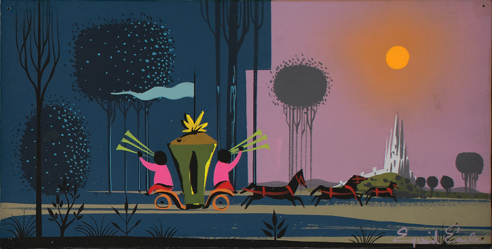 Lot #540 Eyvind Earle concept painting of the Coach and Castle from Sleeping Beauty