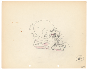 Lot #574 Mickey Mouse and Pig production drawing from The Whoopee Party