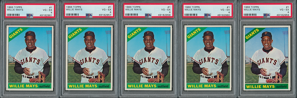 Lot #9054  1966 Topps #1 Willie Mays PSA VG-EX 4 Group of (5)