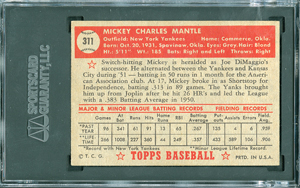 Lot #9039  1952 Topps #311 Mickey Mantle - SGC EX 5 - Image 2