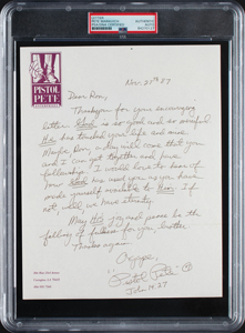 Lot #9184 'Pistol' Pete Maravich Autograph Letter Signed