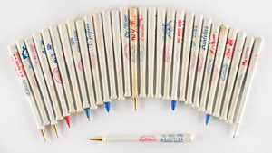 Lot #9124  Unique Collection of (30) Souvenir Baseball Bats and Bat Pens Including 1961, 1963, 1976 World Series - Image 1