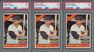 Lot #9058  1966 Topps #50 Mickey Mantle PSA EX 5 Group of (3) - Image 1