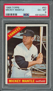 Lot #9059  1966 Topps #50 Mickey Mantle PSA EX-MT 6 - Image 1