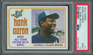 Lot #9064  1974 Topps #1 Hank Aaron Home Run King PSA MINT 9 - Image 1