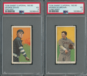 Lot #9025  1909-11 T206 Sweet Caporal 150/30 Mordecai Brown and George Davis - Both PSA VG 3