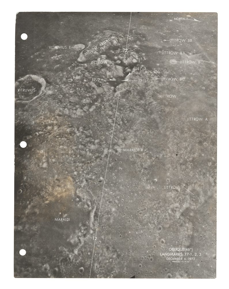 Lot #3466 Gene Cernan's Apollo 17 Flown CSM Lunar Landmark Map