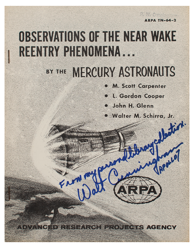 Lot #3137 Walt Cunningham's Project Mercury 'Near Wake Reentry Phenomena' Manual
