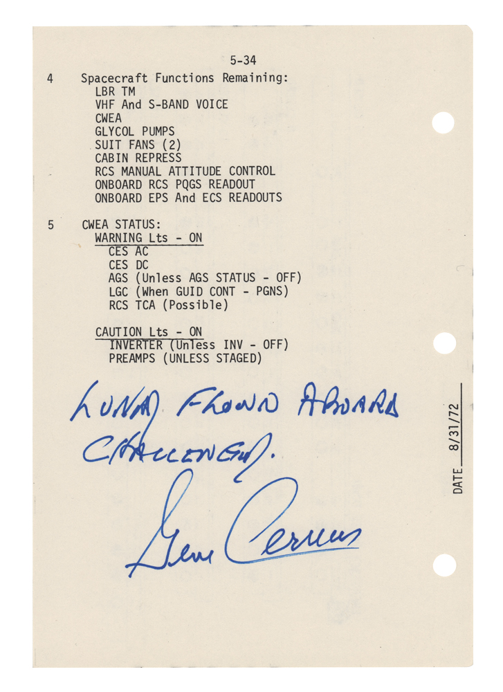 Lot #3462  Apollo 17 Lunar Flown Checklist Page