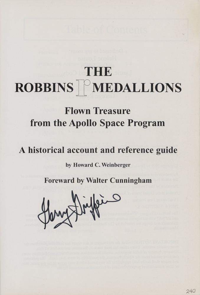 Lot #3514 Charlie Duke, Walt Cunningham, and Gerry Griffin Signed Robbins Medallion Guide