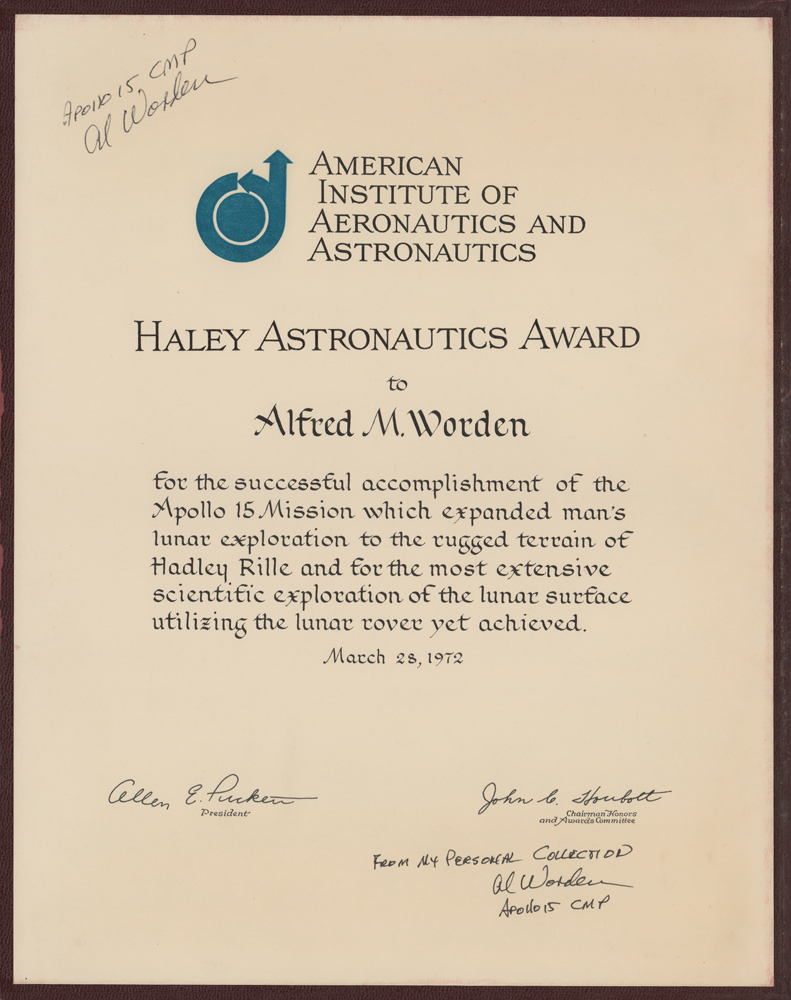 Lot #3435 Al Worden's Haley Astronautics Award
