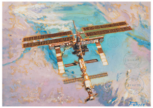Lot #3560  Soyuz TMA-14/ISS Flown Painting by Jan Fekete