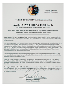 Lot #3468 Gene Cernan's Apollo 17 Lunar Surface-Flown EVA Prep and Post Cards - Image 7