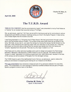 Lot #3439 Charlie Duke's 'T.U.R.D.' Award - Image 3