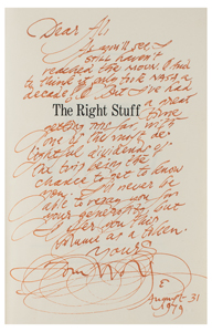 Lot #3364 Al Worden's Tom Wolfe Signed Book - Image 2
