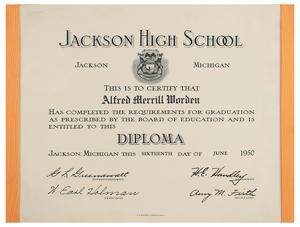 Lot #3332 Al Worden's Signed Senior Yearbook and Graduation Diploma from Jackson High School - Image 8
