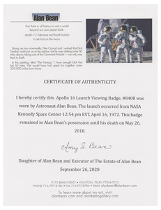 Lot #3437 Alan Bean's Apollo 16 Launch Viewing Badge - Image 3