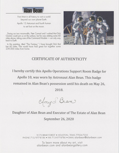Lot #3160 Alan Bean's Apollo 10 Operations Support Room Badge - Image 3
