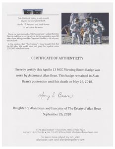 Lot #3271 Alan Bean's Apollo 13 MCC Viewing Room Badge - Image 2