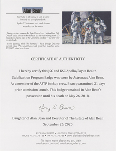 Lot #3570 Alan Bean's Apollo-Soyuz Health Stabilization Program Badge - Image 3
