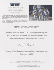 Lot #3193 Alan Bean's Apollo 11 MCC Viewing Room Badge - Image 2