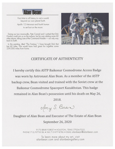 Lot #3569 Alan Bean's Apollo-Soyuz Baikonur Cosmodrome Access Badge - Image 2