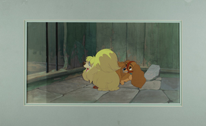 Lot #712 Lady and Peg production cels and pan production background from Lady and the Tramp - Image 1