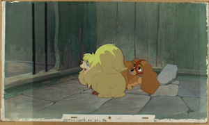 Lot #712 Lady and Peg production cels and pan production background from Lady and the Tramp - Image 2