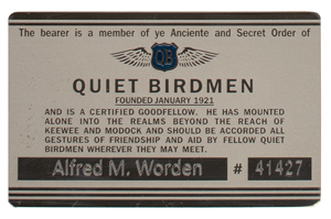 Lot #273 Al Worden's 'Quiet Birdmen' Membership Card