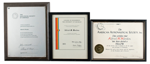 Lot #307 Al Worden's (3) Certificates and Diplomas
