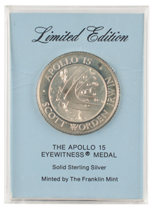 Lot #314 Al Worden's Apollo 15 Franklin Mint Silver Medal - Image 1