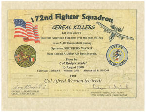 Lot #322 Al Worden's Flown 172nd Fighter Squadron American Flag - Image 2