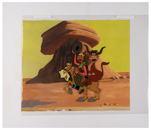 Lot #694 Pecos Bill, Widowmaker, and Bull production cel and production background from Melody Time - Image 2