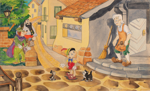 Lot #678 Frank Follmer original panoramic concept painting for Pinocchio - Image 1
