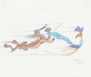 Lot #863 Roadrunner and Wile E. Coyote Original Drawing by Virgil Ross - Image 1
